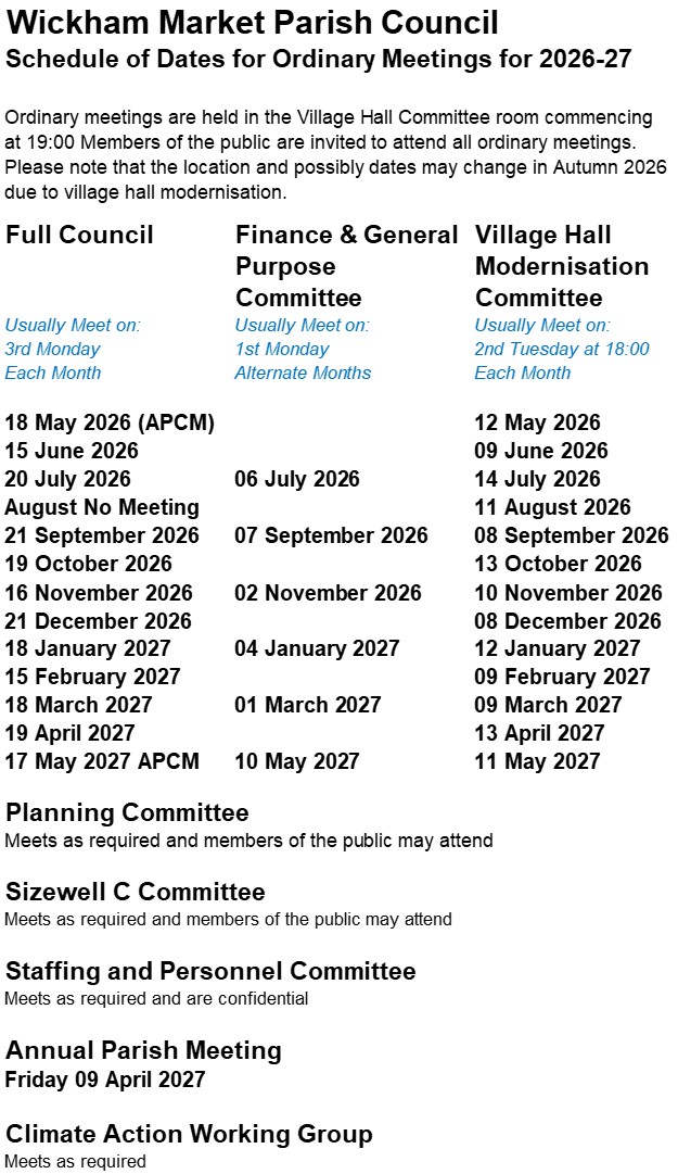 Schedule of dates